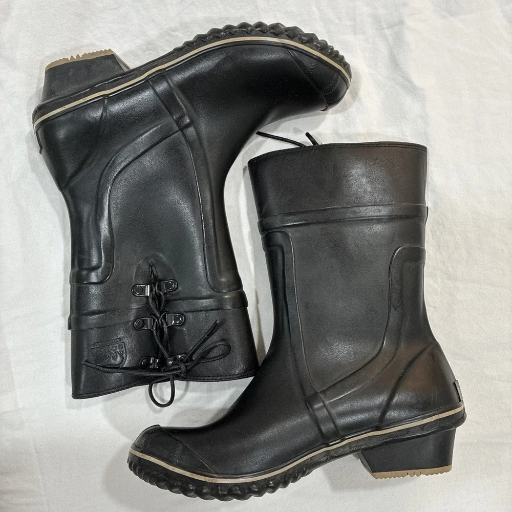 Sorel‎ Rain Boots Womens Size 6.5 1973 Waterproof Black Rubber